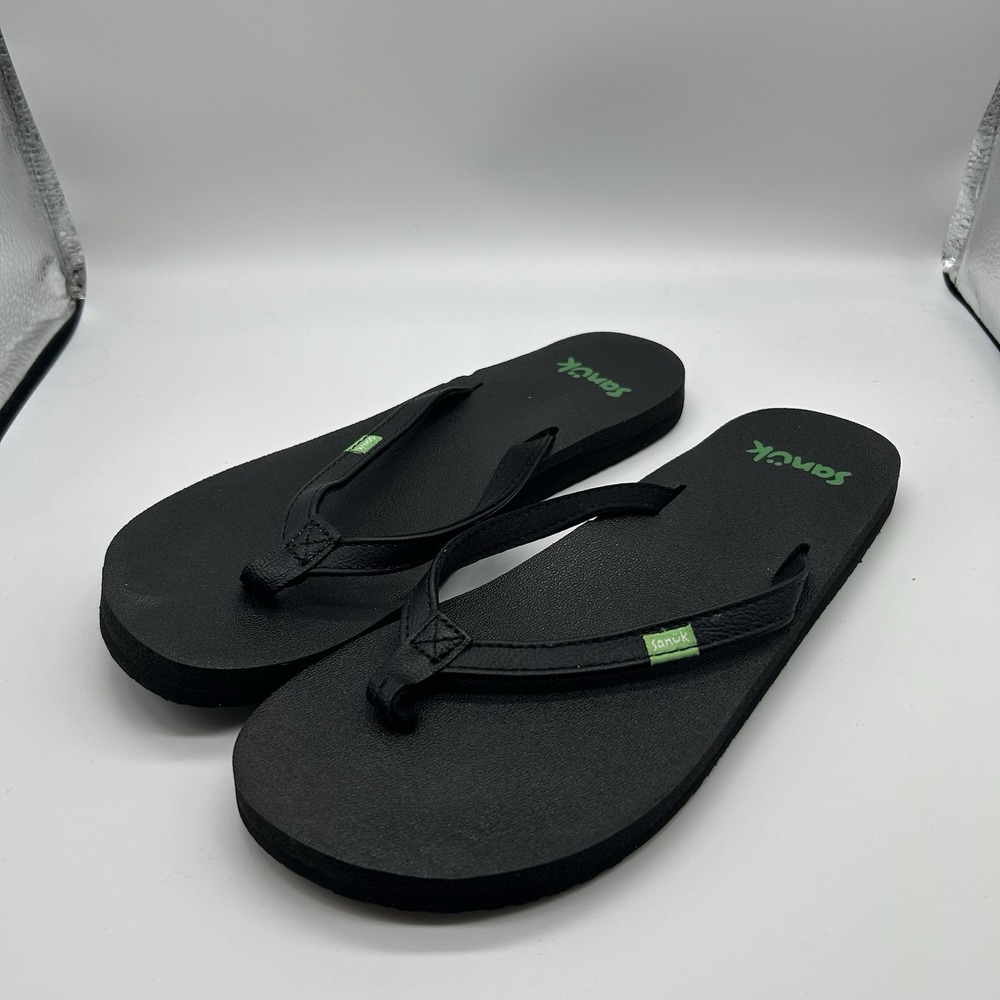 Sanuk Yoga Joy II Flip Flops Women's 5 Sandals Black Beachy Casual Comfort